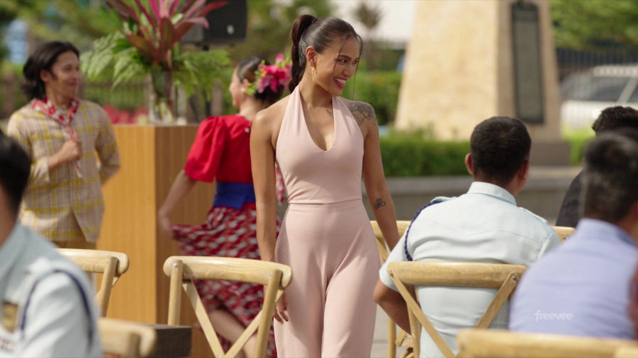 pastel pink jumpsuit - Samantha Richelle (Detective Kai Mendoza) - Almost Paradise TV Show