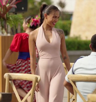 Pastel Pink Jumpsuit Worn by Actress Samantha Richelle as Detective Kai Mendoza Outfit Almost Paradise TV Show