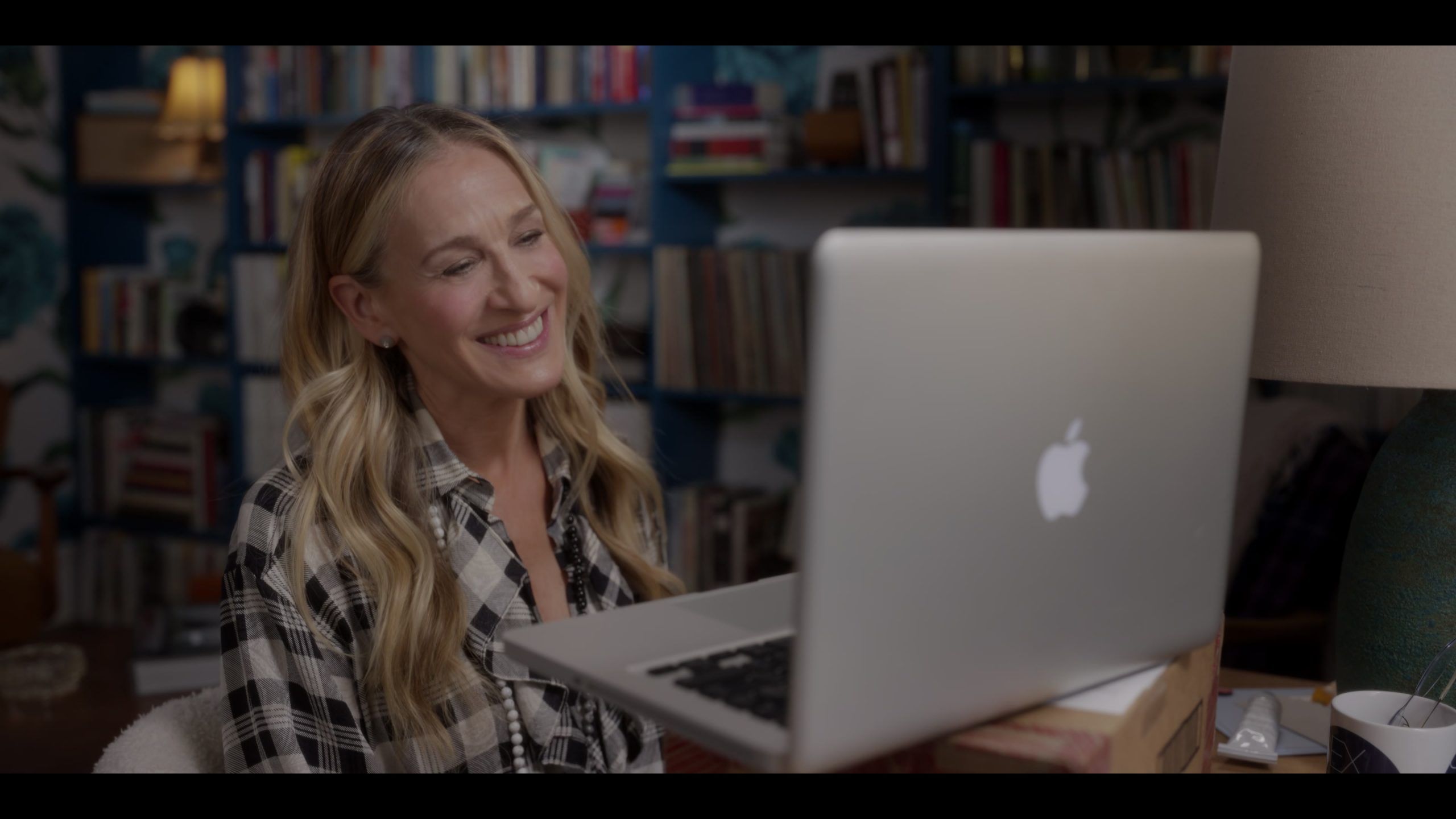 Black and Beige Plaid Long Sleeve Shirt Worn by Sarah Jessica Parker as Carrie Bradshaw