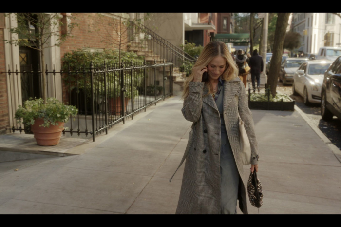 Check Trench Coat Worn by Sarah Jessica Parker as Carrie Bradshaw Outfit And Just Like That... TV Show