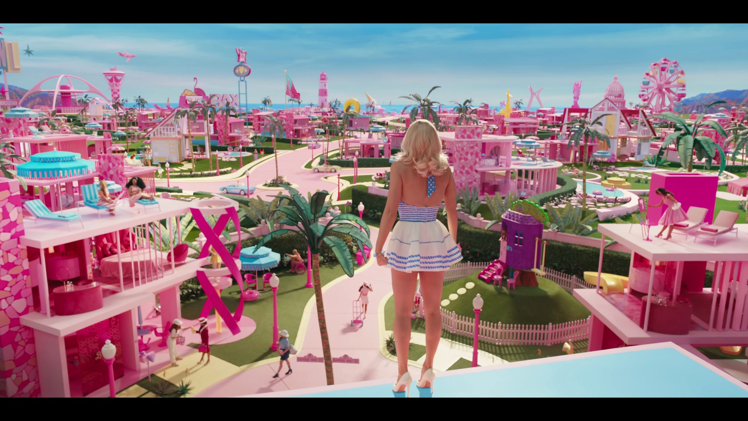 White Pumps and Midi Dress Worn by Margot Robbie in Barbie (2023) Movie