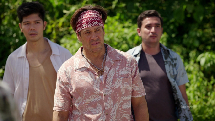Hawaiian Tropical Floral Cotton Linen Bottom Down Beach Shirt Worn by Christian Kane as Alex Walker, a former DEA agent