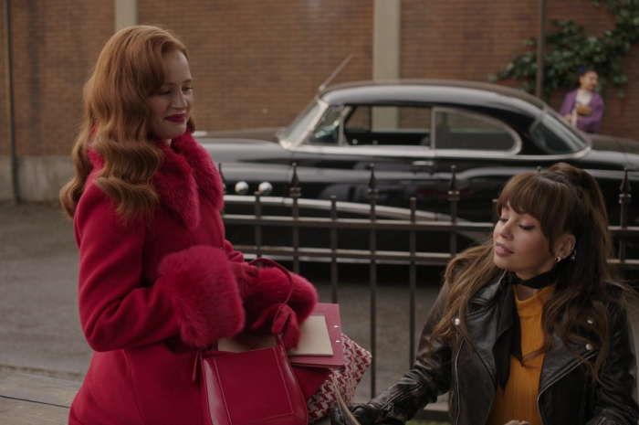 Red Fur Collar Coat Worn by Madelaine Petsch as Cheryl Blossom Outfit Riverdale TV Show