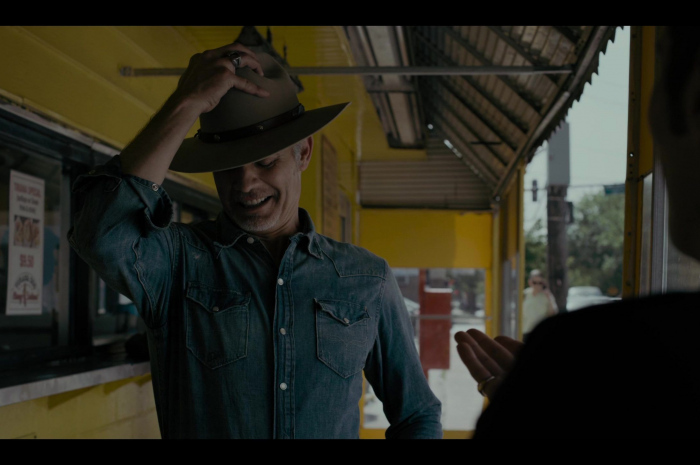 Blue Denim Shirt Worn by Timothy Olyphant as Deputy U.S. Marshal Raylan Givens Outfit Justified: City Primeval TV Show