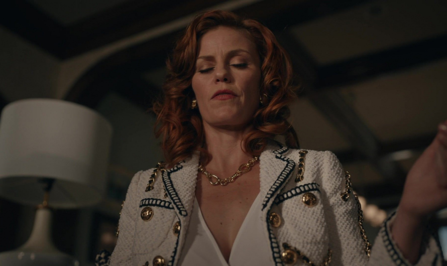 Double-Breasted Tweed Blazer with Gold Buttons Worn by Cassidy Freeman as Amber Gemstone