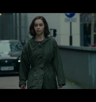 Green Rain Coat Jacket with Hood Worn by Emilia Clarke as G'iah Outfit Secret Invasion TV Show