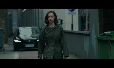 Green Rain Coat Jacket with Hood Worn by Emilia Clarke as G'iah Outfit Secret Invasion TV Show