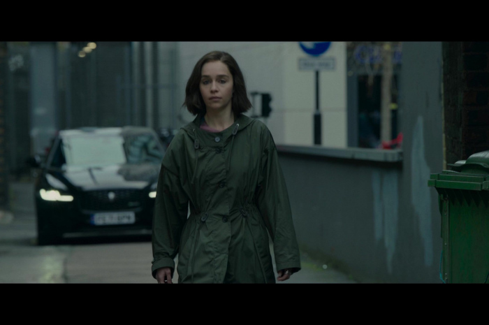 Green Rain Coat Jacket with Hood Worn by Emilia Clarke as G'iah Outfit Secret Invasion TV Show