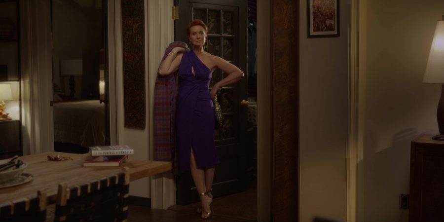 purple one shoulder midi dress - Cynthia Nixon (Miranda Hobbes) - And Just Like That... TV Show