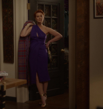Purple One Shoulder Midi Dress Worn by Cynthia Nixon as Miranda Hobbes Outfit And Just Like That... TV Show