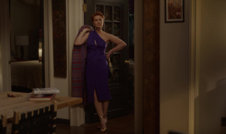 Purple One Shoulder Midi Dress Worn by Cynthia Nixon as Miranda Hobbes Outfit And Just Like That... TV Show