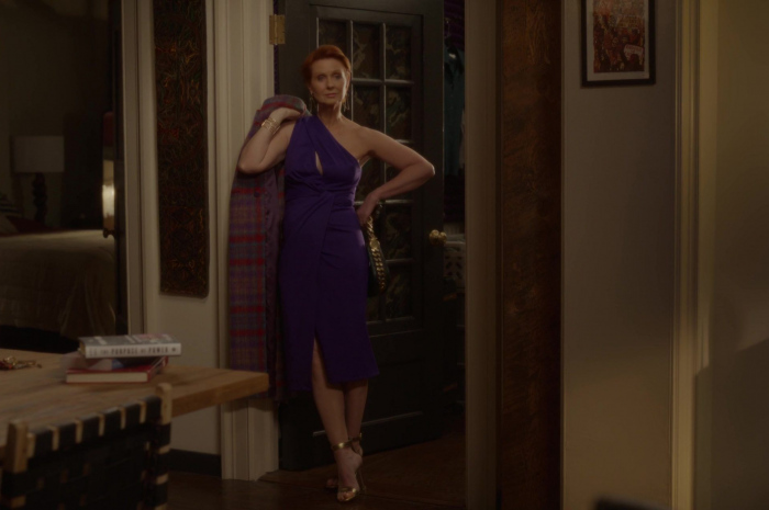 Purple One Shoulder Midi Dress Worn by Cynthia Nixon as Miranda Hobbes Outfit And Just Like That... TV Show