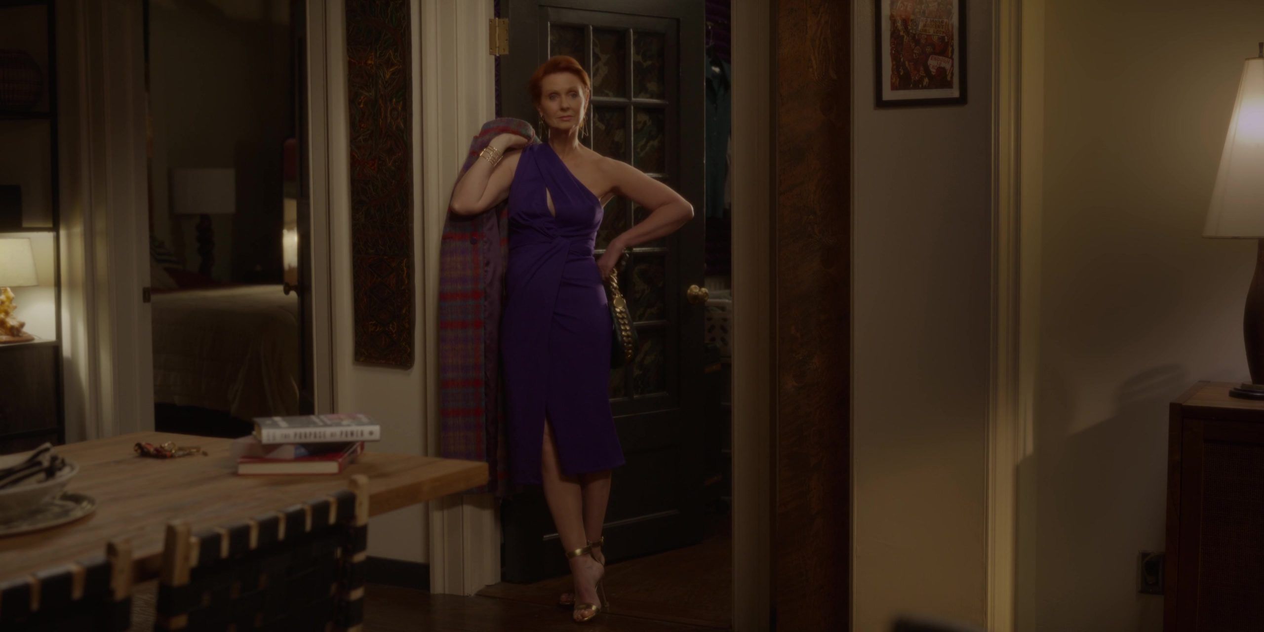 Purple One Shoulder Midi Dress Worn by Cynthia Nixon as Miranda Hobbes