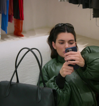 Green Leather Oversized Jacket Outfit The Kardashians TV Show