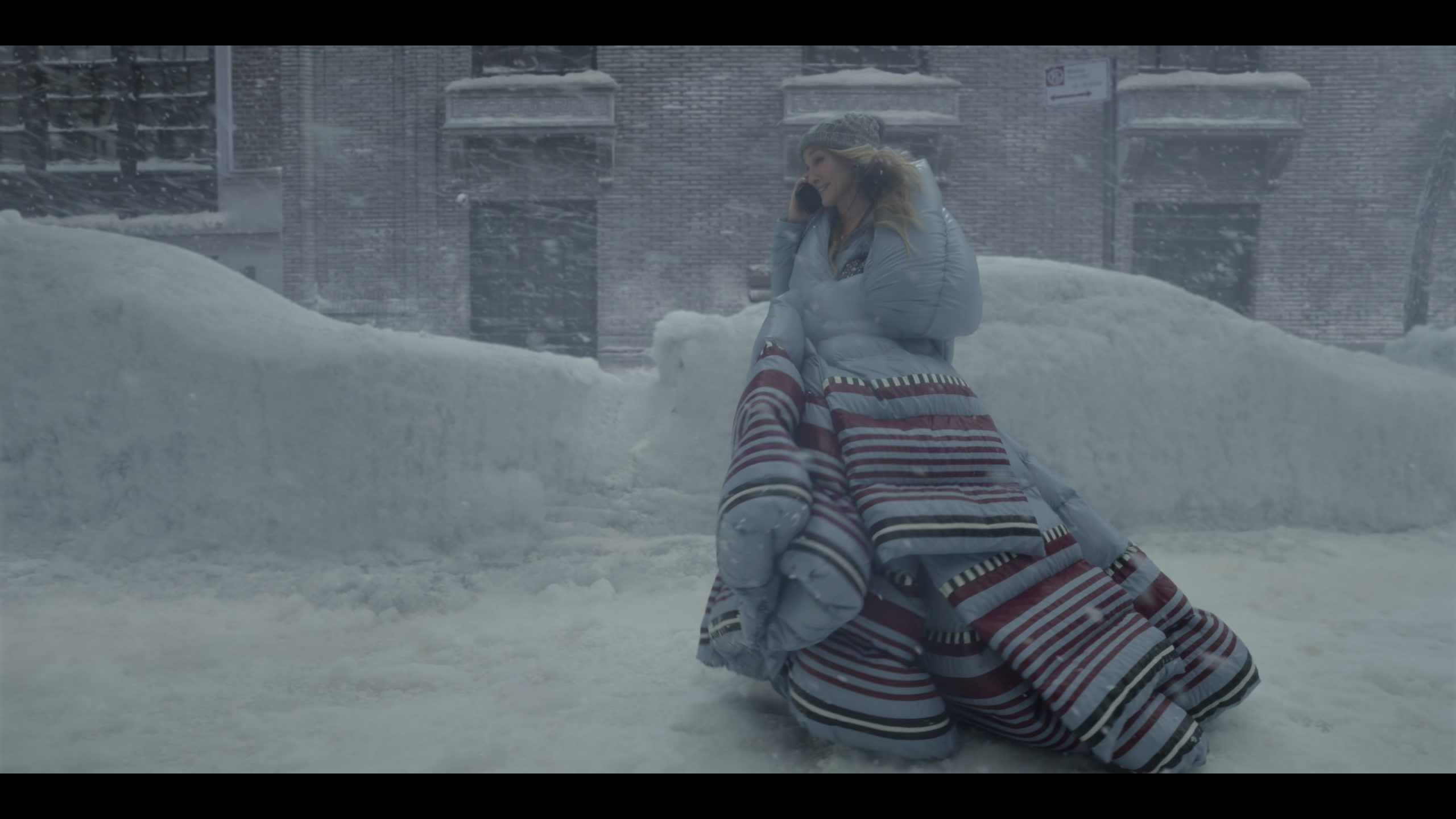 Blue Puffer Coat Worn by Sarah Jessica Parker as Carrie Bradshaw