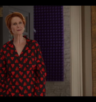 Heart Print Pajama Suit Worn by Cynthia Nixon as Miranda Hobbes Outfit And Just Like That... TV Show