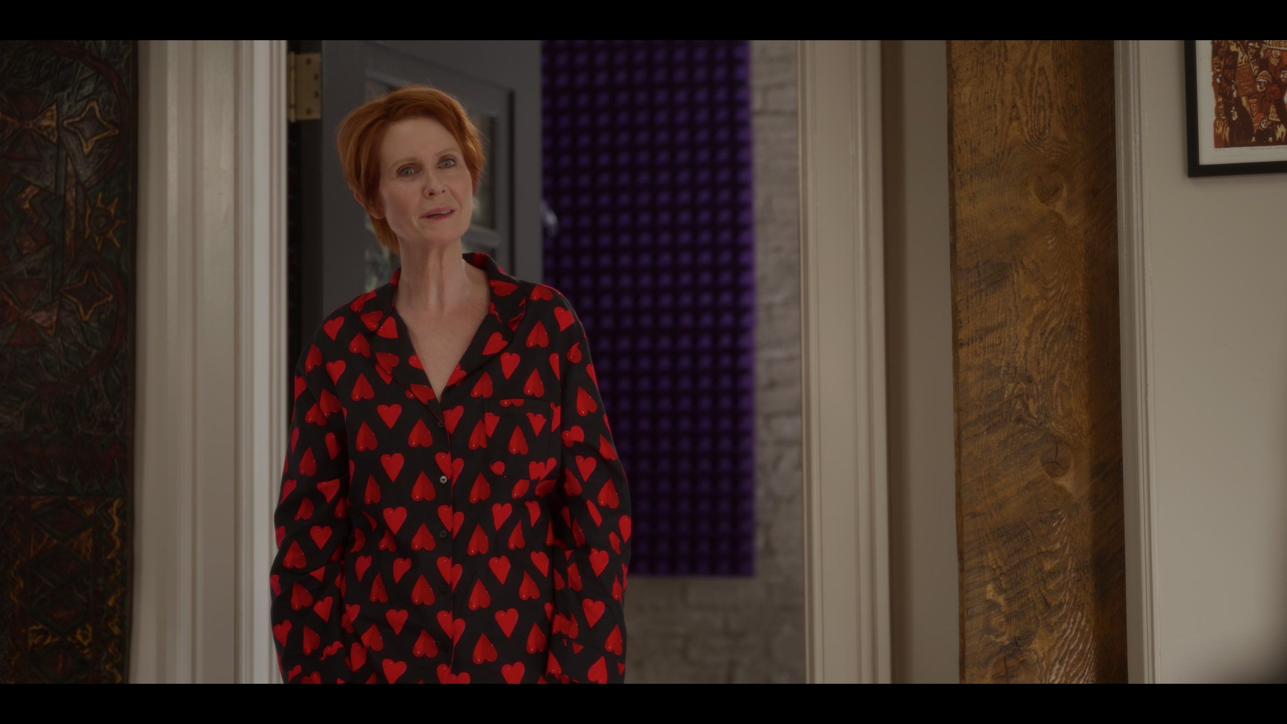 Heart Print Pajama Suit Worn by Cynthia Nixon as Miranda Hobbes