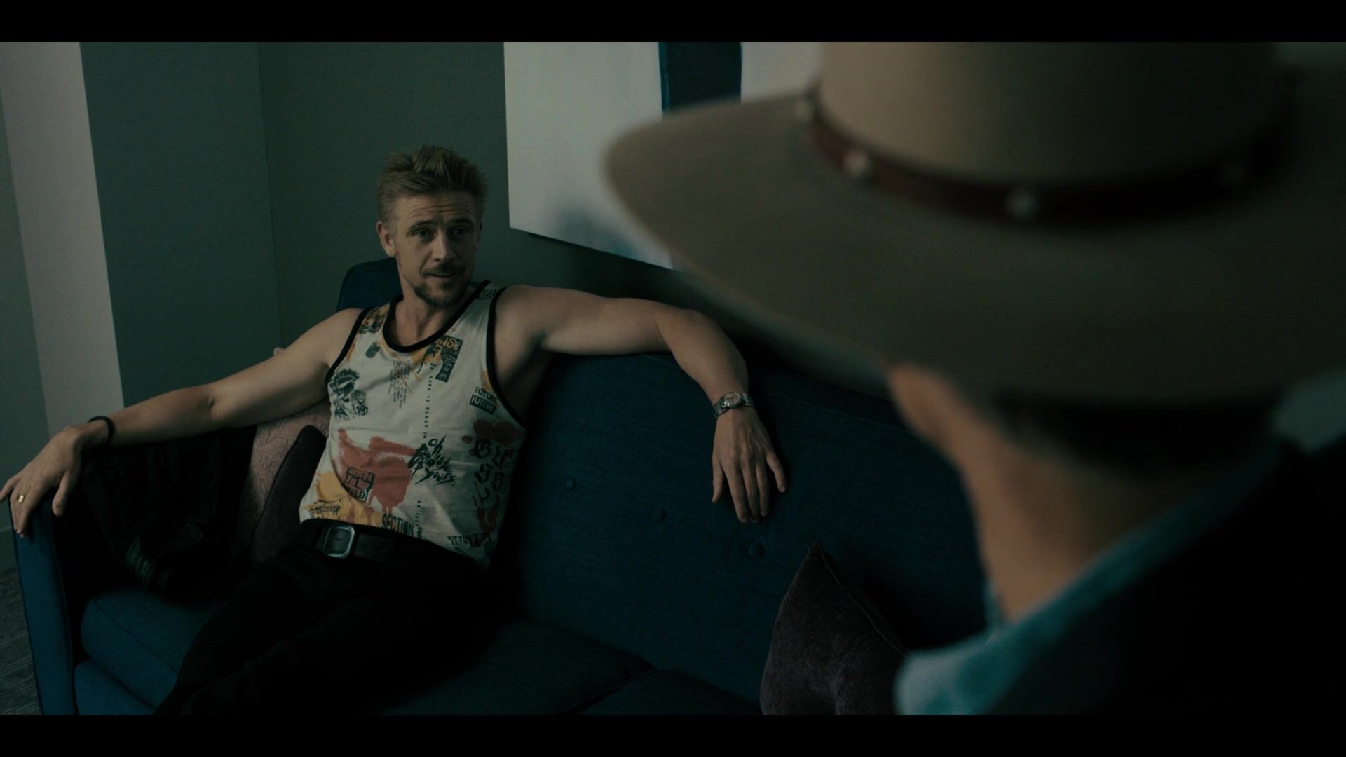 Worn on Justified: City Primeval TV Show - Tank Top Worn by Boyd Holbrook as Clement Mansel, aka The Oklahoma Wildman