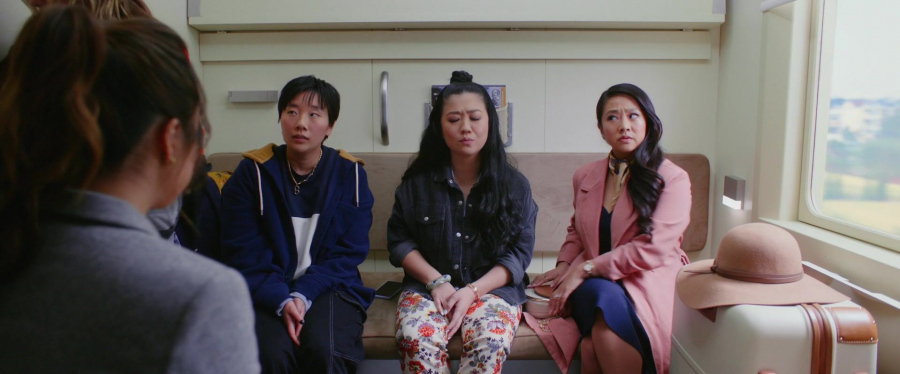 pink trench coat - Stephanie Hsu (Kat Huang) - Joy Ride (2023) Movie
