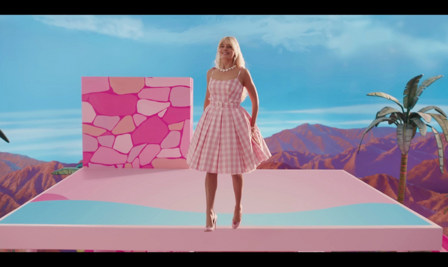 Pink and White Checked Dress Worn by Margot Robbie