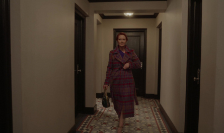 Purple Plaid Coat of Cynthia Nixon as Miranda Hobbes Outfit And Just Like That... TV Show