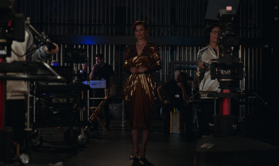Brown Metallic Midi Dress of Cassidy Freeman as Amber Gemstone