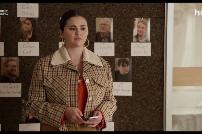 Cropped Checked Crochet-Trimmed Wool-Blend Jacket Worn by Actress Selena Gomez as Mabel Outfit Only Murders in the Building TV Show