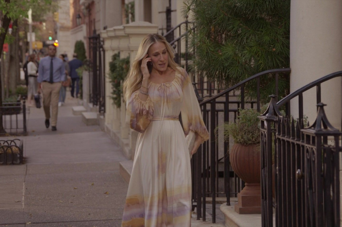 Tie Dye Kaftan Long Sleeved Maxi Dress Worn by Sarah Jessica Parker as Carrie Bradshaw Outfit And Just Like That... TV Show