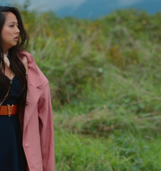 Blue Dress of Stephanie Hsu as Kat Outfit Joy Ride (2023) Movie