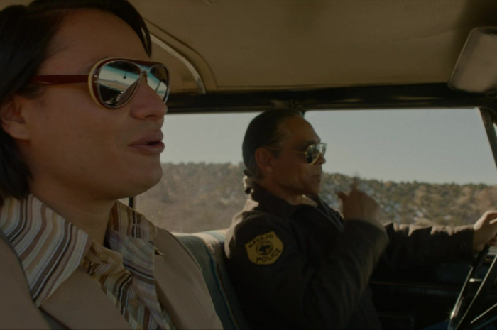 Retro-Inspired Aviator Sunglasses Worn by Kiowa Gordon as Jim Chee Outfit Dark Winds TV Show