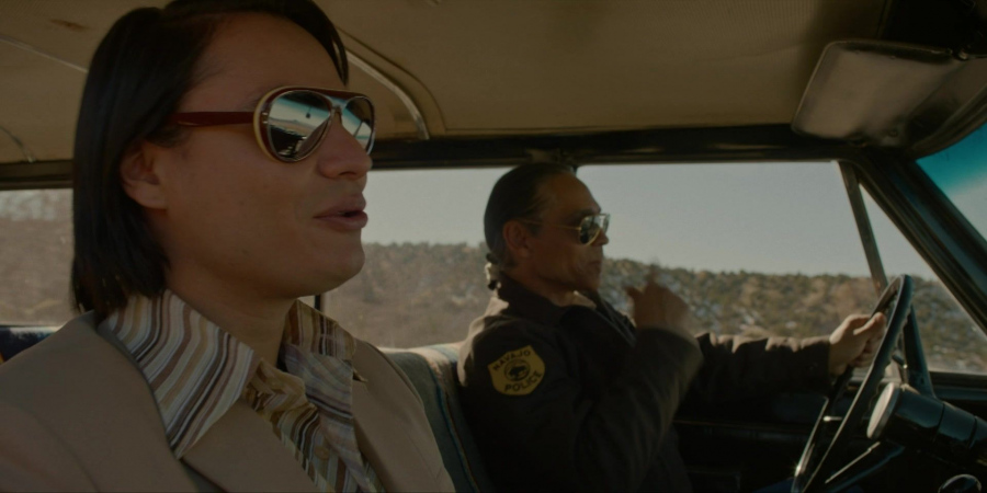 Retro-Inspired Aviator Sunglasses Worn by Kiowa Gordon as Jim Chee