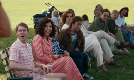 Metallic Pink Orange Striped Wool Dress Worn by Edi Patterson as Judy Gemstone Outfit The Righteous Gemstones TV Show