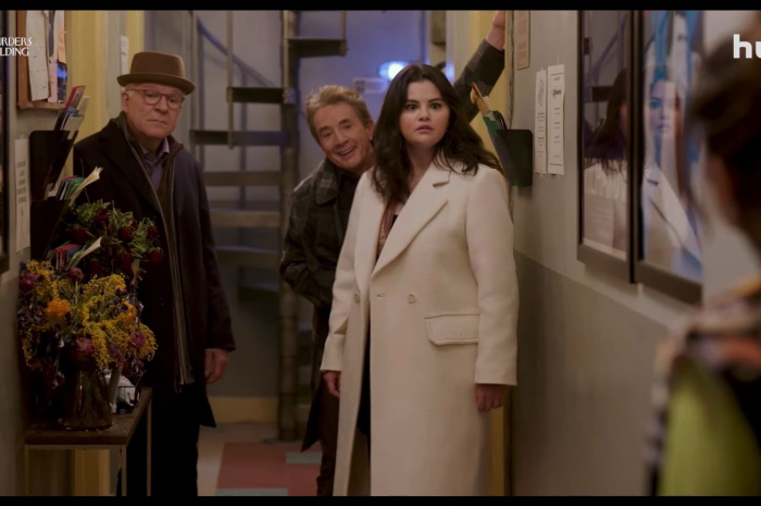 Double-Breasted Bouclé-Tweed Coat of Selena Gomez as Mabel Outfit Only Murders in the Building TV Show