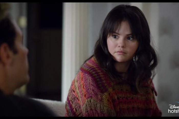 Striped Pointelle-Knit Jumper Sweater Worn by Selena Gomez as Mabel Mora Outfit Only Murders in the Building TV Show