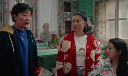 Korean Teddy Bear Fluffy V-Neck Knitted Casual Oversized Cardigan Worn by Sherry Cola Outfit Joy Ride (2023) Movie