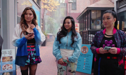 Blue Crop Jacket of Stephanie Hsu as Kat Huang Outfit Joy Ride (2023) Movie