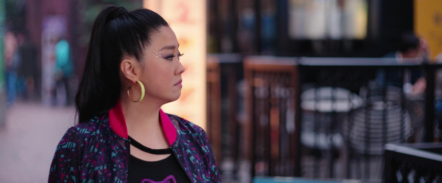 neon yellow square hoop earrings - Sherry Cola (Lolo Chen) - Joy Ride (2023) Movie