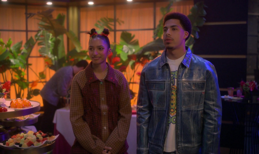Blue Denim Print Waxed Jacket Worn by Marcus Scribner as Andre Johnson, Jr.