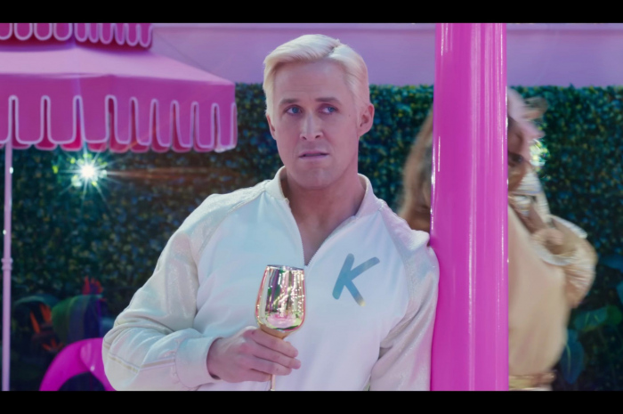 White Sparkly Bomber Jacket Worn by Ryan Gosling Outfit Barbie (2023) Movie