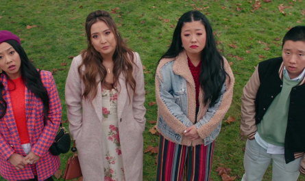 Faux Shearling and Denim Trucker Jacket Worn by Sherry Cola as Lolo Chen Outfit Joy Ride (2023) Movie
