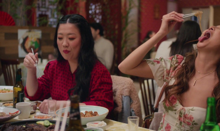 Red Blouse Shirt of Sherry Cola as Lolo Chen Outfit Joy Ride (2023) Movie
