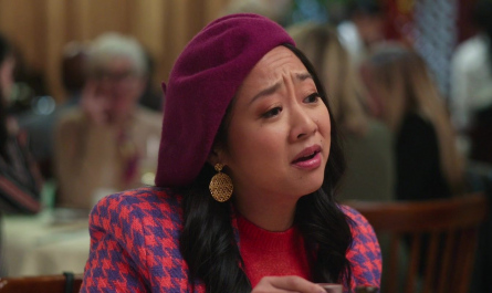 Wool Beret of Stephanie Hsu as Kat Huang Outfit Joy Ride (2023) Movie