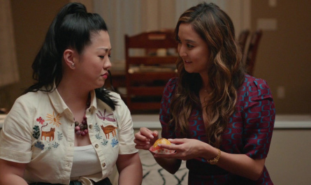 Embroidered Short Sleeve Tie Shirt Worn by Sherry Cola as Lolo Chen Outfit Joy Ride (2023) Movie