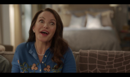 Blue Floral Knit Cardigan Worn by Kristin Davis as Charlotte York Goldenblatt Outfit And Just Like That... TV Show