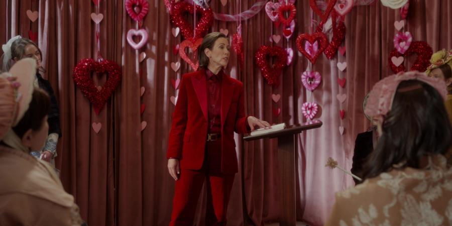 Red Velvet Jacket and Pants Suit Worn by Miriam Shor as Amelia Carsey