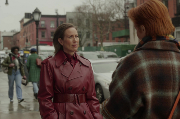 Red Leather Coat of Miriam Shor as Amelia Carsey Outfit And Just Like That... TV Show