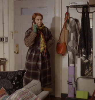 Brown Plaid Patchwork Coat Worn by Cynthia Nixon as Miranda Hobbes Outfit And Just Like That... TV Show