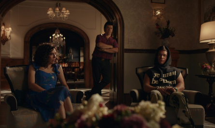 Sparkly Print Dress of Edi Patterson as Judy Gemstone Outfit The Righteous Gemstones TV Show