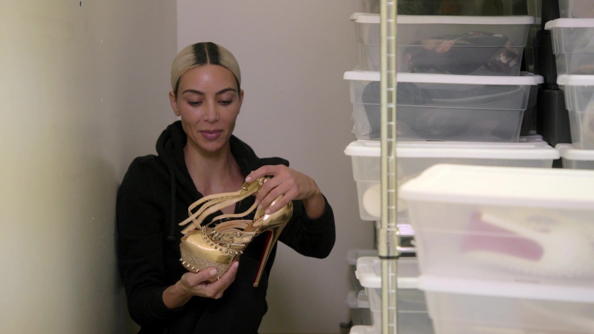 Worn on The Kardashians TV Show - Gold Studded High Heel Platform Sandals
