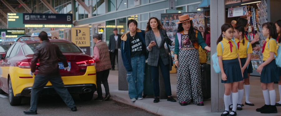embroidered black floral motif overall wide-leg jumpsuit - Sherry Cola (Lolo Chen) - Joy Ride (2023) Movie